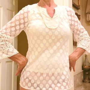 Alfani white polka dot blouse